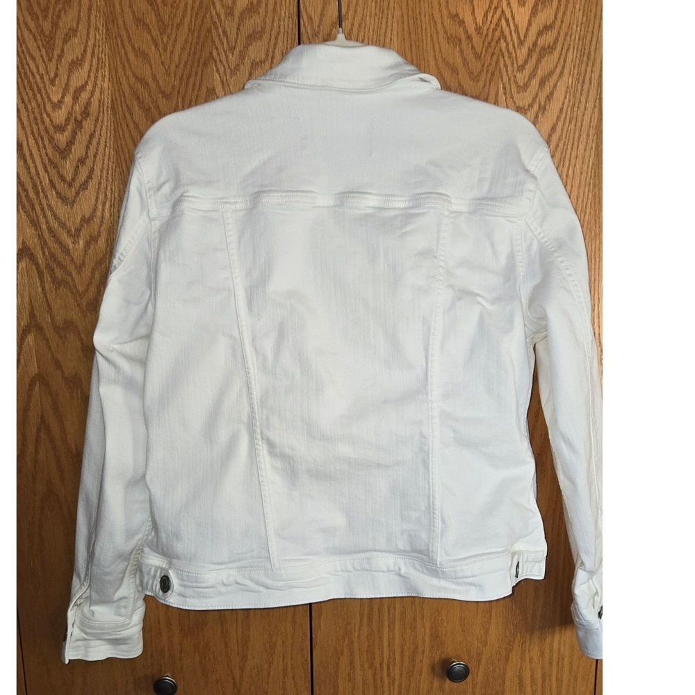 Eddie Bauer Womens White Denim Trucker Jacket Size L Cotton Blend Stretch - Picture 5 of 8